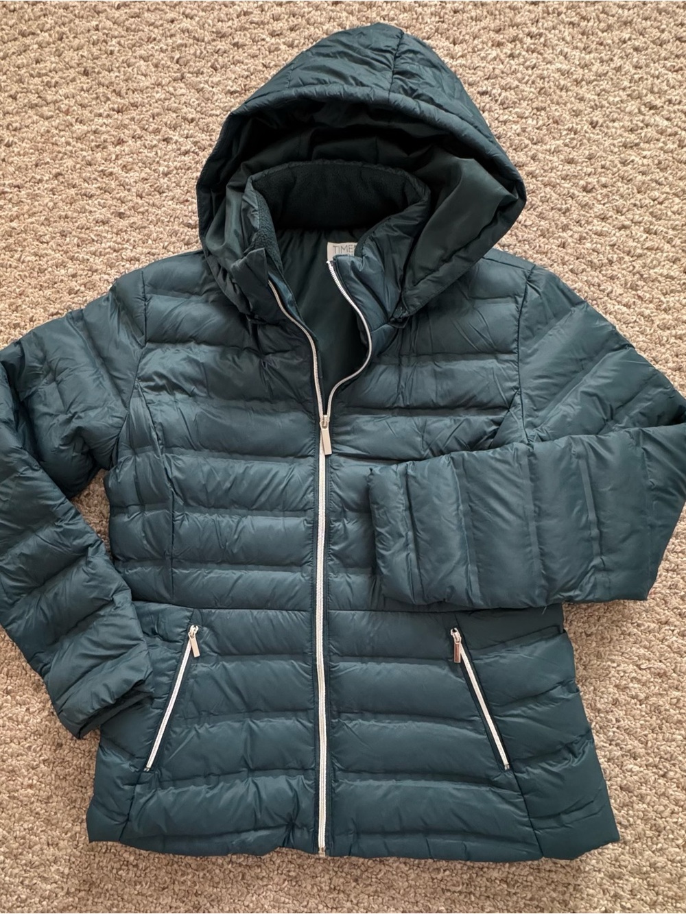 Time and Tru Dark Teal Quilted Hooded Puffer Jacket